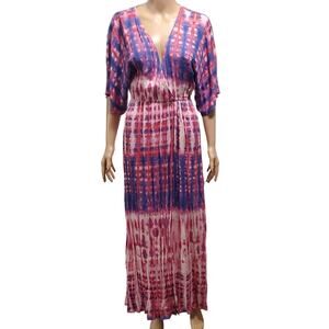 Forever 21 Size XS Pink Blue Multi Tie Dye Maxi Wrap Style Dress Boho Hippie